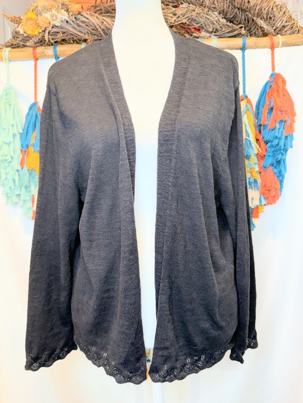 Croft & Barrow Black Open Front Cardigan Women’s Large Lightweight Knit Sweater